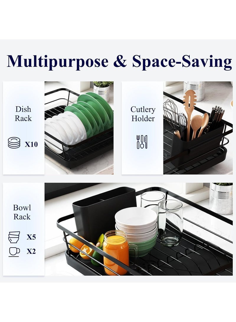 Beauenty Dish Drying Rack for Kitchen Counter, Stainless Steel Sink Organization and Storage Essentials with Cutlery Holder, Home and Appartment Decor, 30.5x40.5cm, Black - Image 2